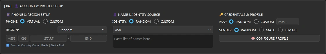 Account Setup Settings in English