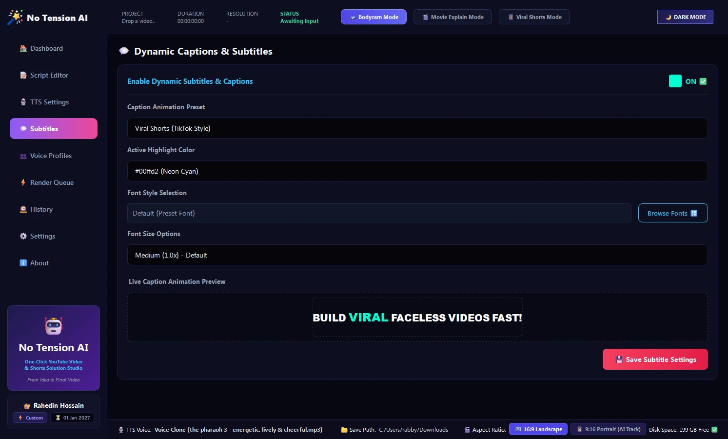 No Tension AI Dynamic Subtitles Generator & Hormozi Style Preset