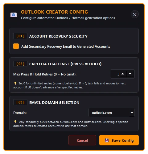 Outlook Creator Config in English