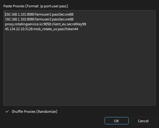 Import Proxy Dialog in English