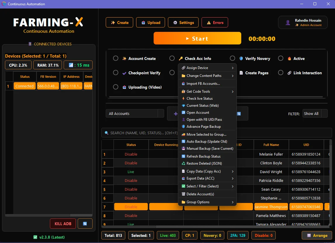 Farming-X AI Account Automation Screen 2