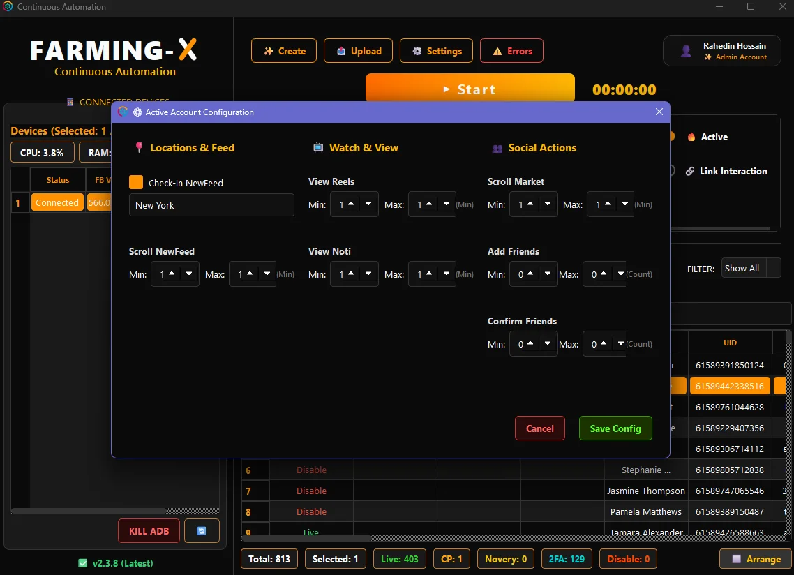 Farming-X AI Account Automation Screen 3