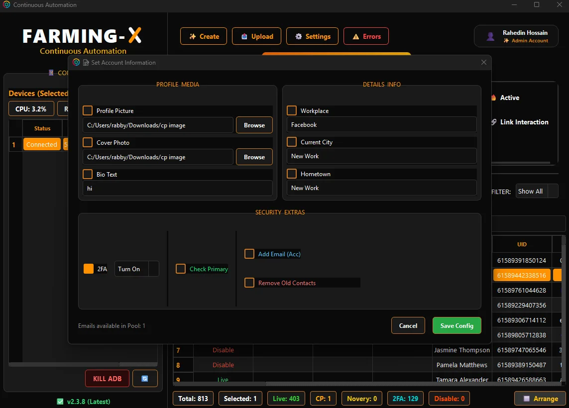 Farming-X AI Account Automation Screen 4